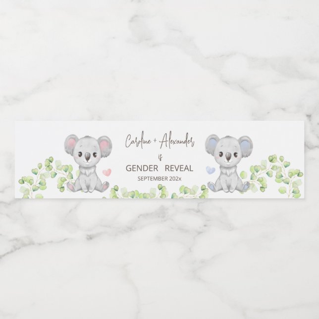 Rótulo De Garrafa De Vinho Baby Koala Gender Reveal Party Water Labels. (Rótulo Único)