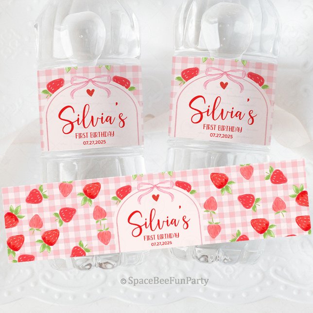Rótulo De Garrafa De Vinho Baga Morango (berry strawberry water bottle label, strawberry water bottle label, berry party drink label, strawbe)