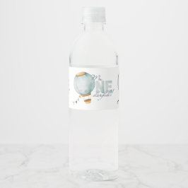 Rótulo De Garrafa De Vinho Balão de Ar Quente Azul de Aquecimento de Aquarela