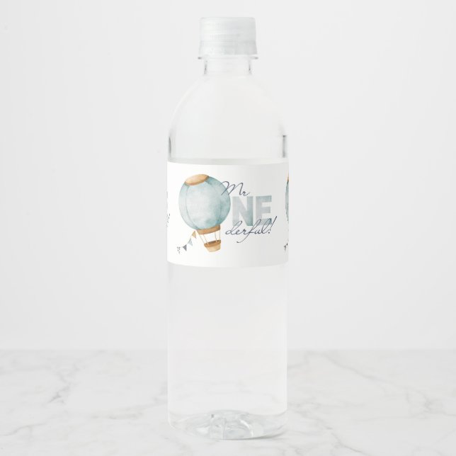 Rótulo De Garrafa De Vinho Balão de Ar Quente Azul de Aquecimento de Aquarela (Frente)