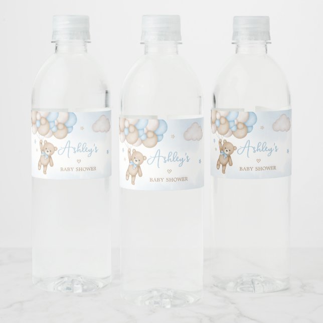 Rótulo De Garrafa De Vinho Baloes de Urso Azul para Chás de Bebê  (Garrafas)