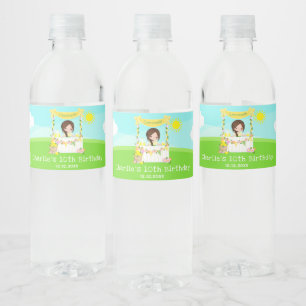Rótulo De Garrafa De Vinho Banca de Limonada Aniversário Menina Cabelo Castan