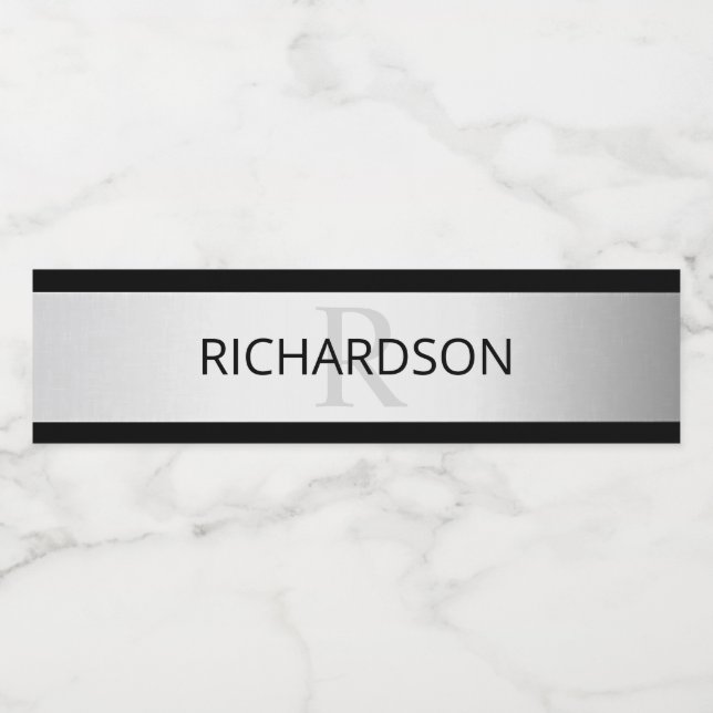 Rótulo De Garrafa De Vinho Bandas de Ombre Silver Faux Contemporâneas & Preta (Rótulo Único)