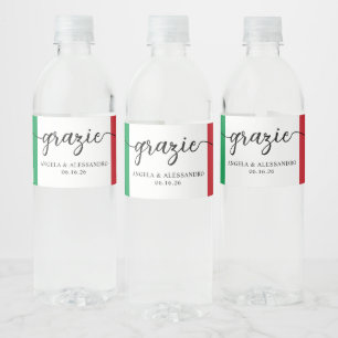 Rótulo De Garrafa De Vinho Bandeira Italiana Elegante Caligrafia Grazie