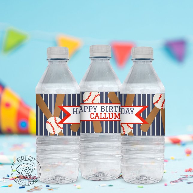 Rótulo De Garrafa De Vinho Baseball Happy Birthday Water Bottle Label (Criador carregado)