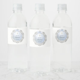 Rótulo De Garrafa De Vinho Batismo Arco Azul com Quadro de Lâmpada de Prata