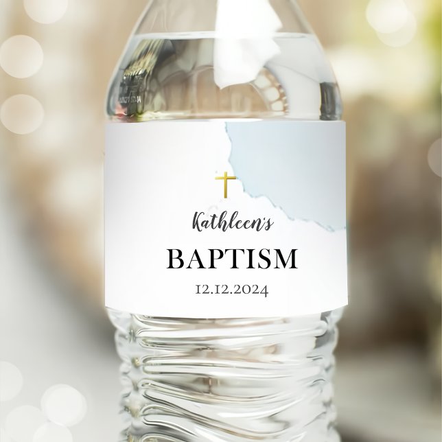 Rótulo De Garrafa De Vinho Batismo Azul Elegante Moderno (Criador carregado)
