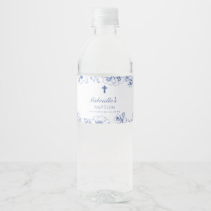 Rótulo De Garrafa De Vinho Batismo Botânico Azul Floral