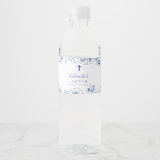 Rótulo De Garrafa De Vinho Batismo Botânico Azul Floral