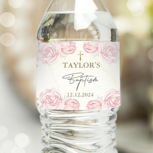 Rótulo De Garrafa De Vinho Batismo Floral Neutro bonito (Criador carregado)