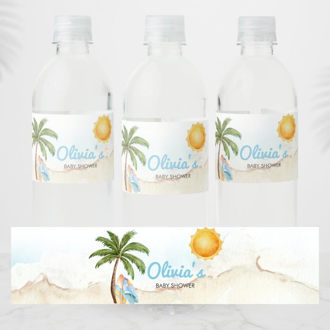 Rótulo De Garrafa De Vinho Beach Surf Baby on Board Baby Shower (Baby on Board Baby Shower Water Bottle Label)