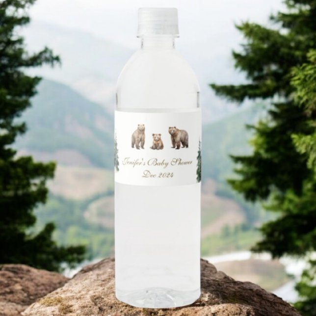 Rótulo De Garrafa De Vinho Bear Adventure Montanhas Snowy Chá de fraldas (Criador carregado)