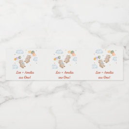 Rótulo De Garrafa De Vinho Bear Boy Twins - Primeira Festa de aniversário