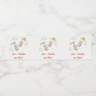 Rótulo De Garrafa De Vinho Bear Boy Twins - Primeira Festa de aniversário