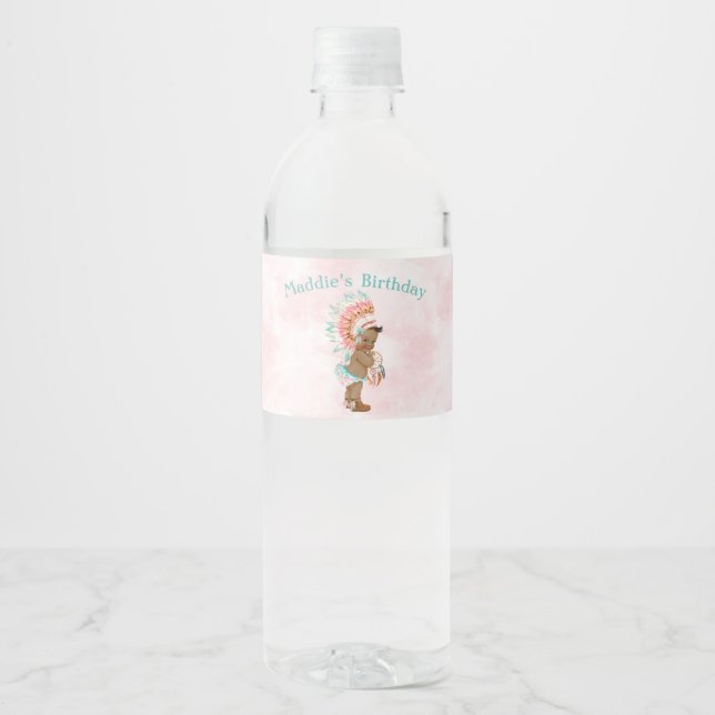 Rótulo De Garrafa De Vinho Bebê Afro-Americana com Tocado Nativo (Frente)