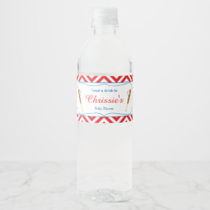 Rótulo De Garrafa De Vinho Bebê de beisebol em Chevron Vermelho e Branco