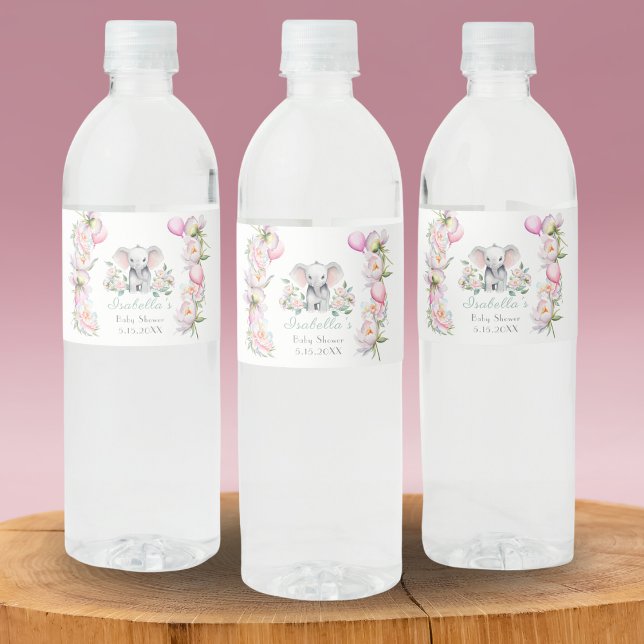 Rótulo De Garrafa De Vinho Bebê Elefante Com Peões E Balões Obrigado (Hand out water bottles with this adorable baby Elephant label.)
