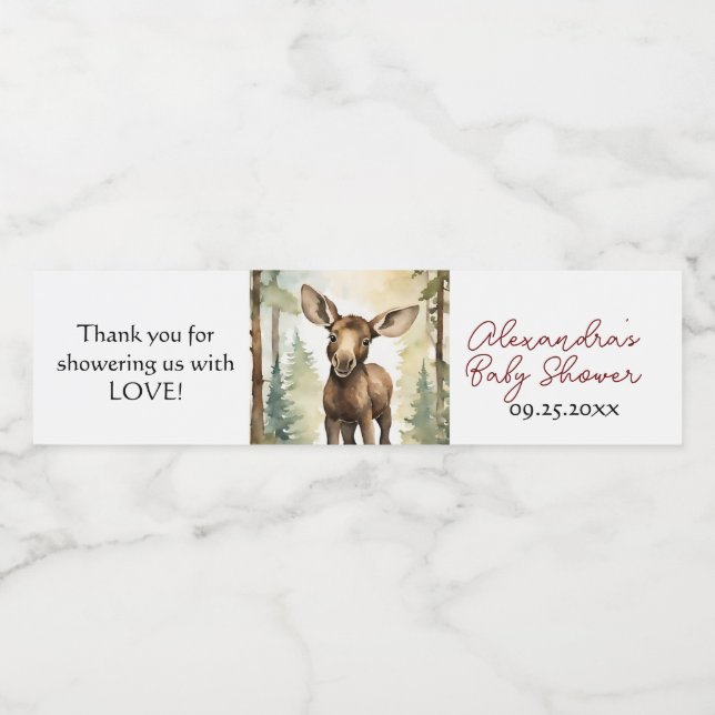 Rótulo De Garrafa De Vinho Bebê Gato Moose Gênero Chá de fraldas Neutro (Rótulo Único)