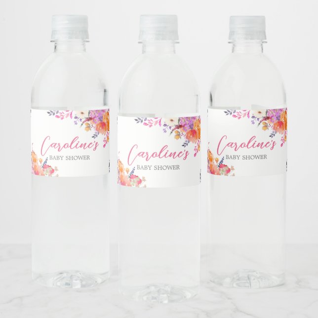 Rótulo De Garrafa De Vinho Bebê no Bloom Bright Chá de fraldas Floral (Garrafas)