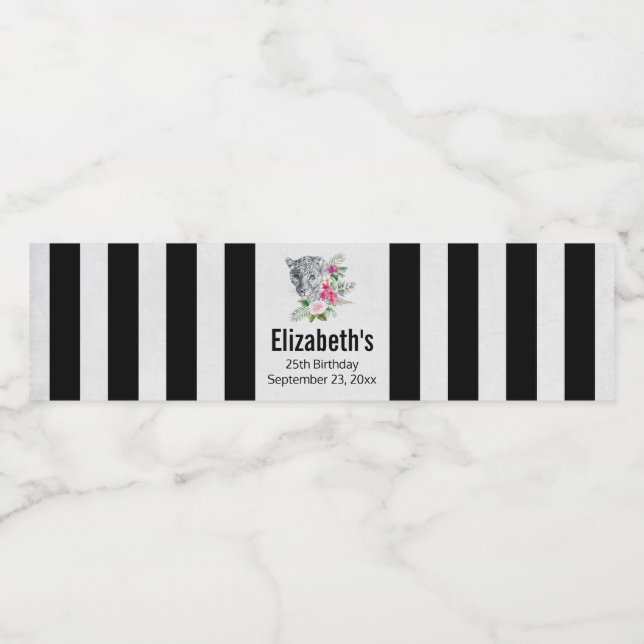 Rótulo De Garrafa De Vinho Belo Leopardo Cabeça em Aquarela Aniversário (Rótulo Único)