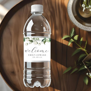 Rótulo De Garrafa De Vinho Bem-vindo ao Casamento Verde-Salvia e Floral Branc