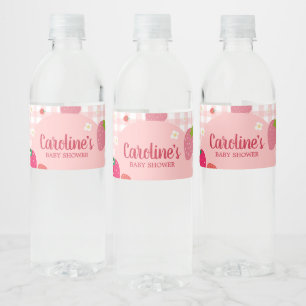 Rótulo De Garrafa De Vinho Berry Sweet Gingham Strawberry Chá de fraldas