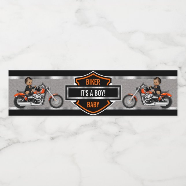 Rótulo De Garrafa De Vinho Biker Baby Orange Shield (Rótulo Único)