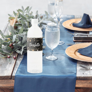 Rótulo De Garrafa De Vinho Black gold sparkles nome script