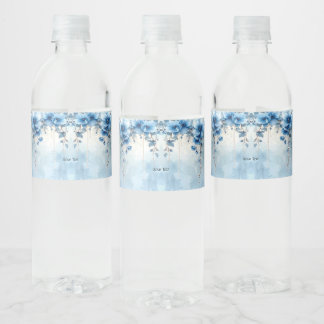 Rótulo De Garrafa De Vinho Blue Flowers and Pearls Water Bottle Label