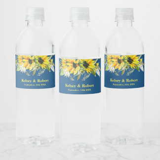 Rótulo De Garrafa De Vinho Blue Sunflower Wedding Water Bottle Label