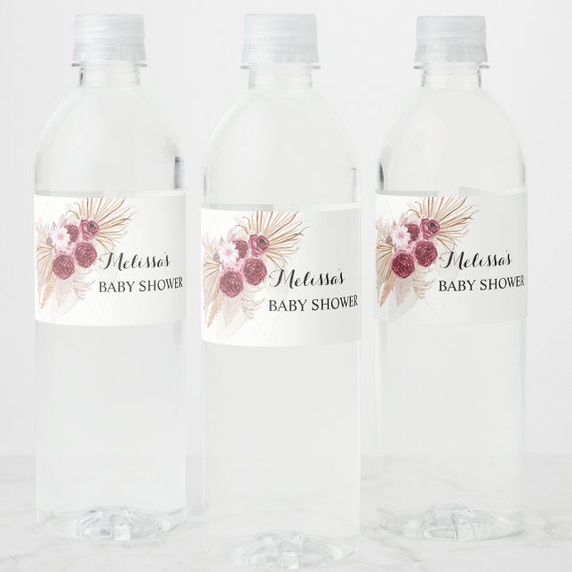 Rótulo De Garrafa De Vinho Boho Burgundy Grama Pampas  (Criador carregado)