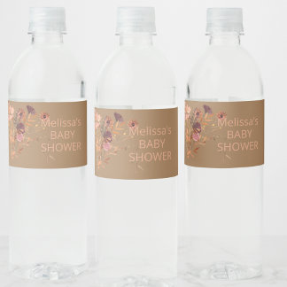 Rótulo De Garrafa De Vinho Boho Fall Mauve Folhas Douradas Rosa