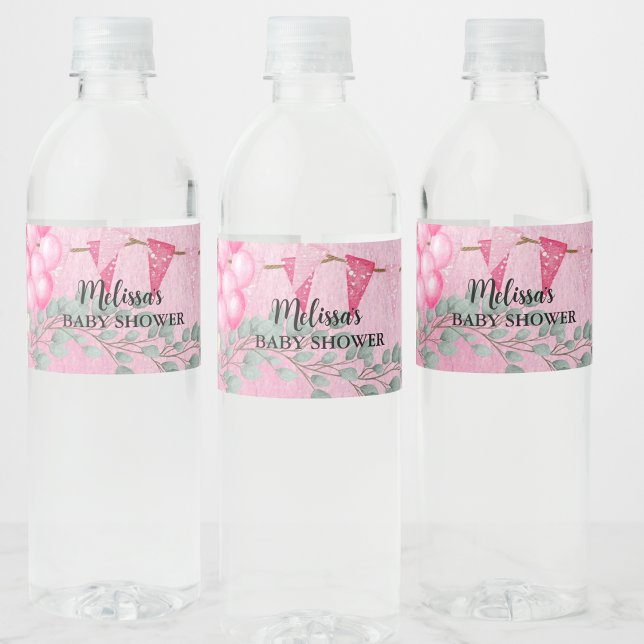 Rótulo De Garrafa De Vinho Bonitinha Pink Balloon Eucalyptus Personalizado (Criador carregado)