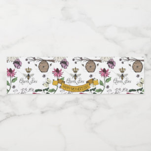 Rótulo De Garrafa De Vinho Bonito Abelha Rainha Negra e Dourada, Coroa e Rolh