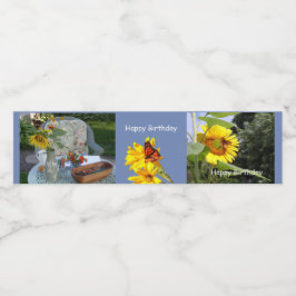 Rótulo De Garrafa De Vinho Borboleta de aniversário Girassol