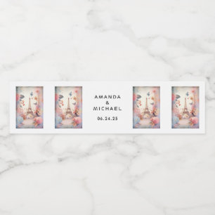 Rótulo De Garrafa De Vinho Borboletas e flores de torre Eiffel - Casamento