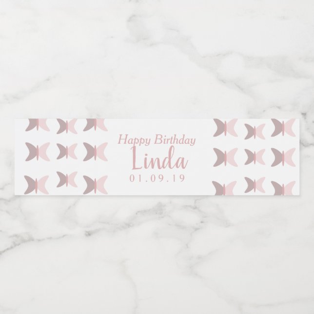 Rótulo De Garrafa De Vinho Borboletas Rosa Simples Feliz Aniversário (Rótulo Único)