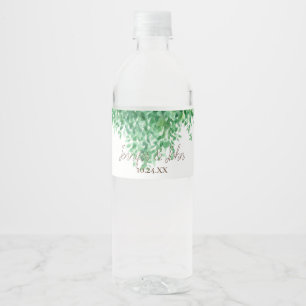 Rótulo De Garrafa De Vinho Borda verde Watercolor de Casamento