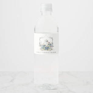 Rótulo De Garrafa De Vinho Bule Charming Aqua Azul Floral Crista Chávena Fest