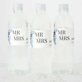 Rótulo De Garrafa De Vinho Buquê de Flores Aquarela Azul Empoeirado Elegante