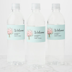 Rótulo De Garrafa De Vinho Buquê de Flores de Peônia Rosa Bonito Casamento Be