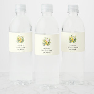 Rótulo De Garrafa De Vinho Buquê de Limão com Aniversário de Flores Brancas