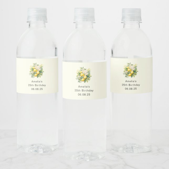Rótulo De Garrafa De Vinho Buquê de Limão com Aniversário de Flores Brancas (Garrafas)