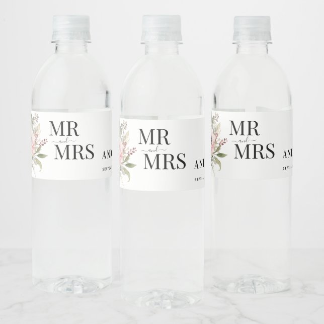 Rótulo De Garrafa De Vinho buquê floral aquarela rústica (Garrafas)