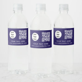 Rótulo De Garrafa De Vinho Business Logo QR Code Text Website Blue Customer