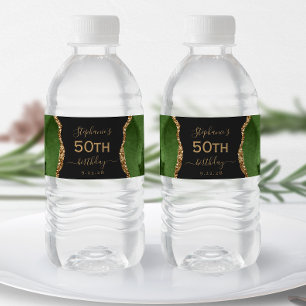 Rótulo De Garrafa De Vinho Caça Moderno Verde Dourado Ágata Escuro 50º Aniver