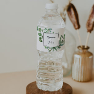 Rótulo De Garrafa De Vinho Caligrafia Botânica de Eucalipto Verde Casamento