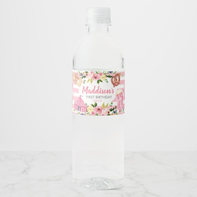 Rótulo De Garrafa De Vinho Carnaval Rosa, rótulo da água de aniversário (Frente)