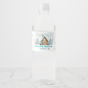 Rótulo De Garrafa De Vinho Casa de Pão de Mel de Inverno Azul Baby Shower