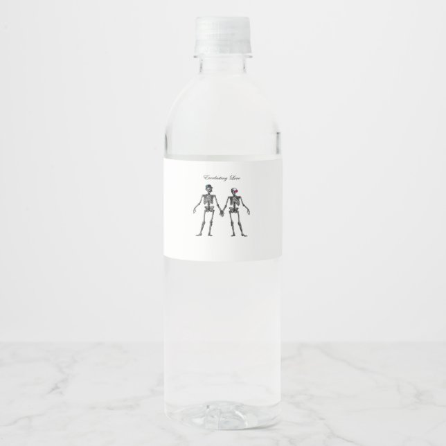 Rótulo De Garrafa De Vinho Casal de Esqueletos Góticos (Branco) Clássico (Frente)